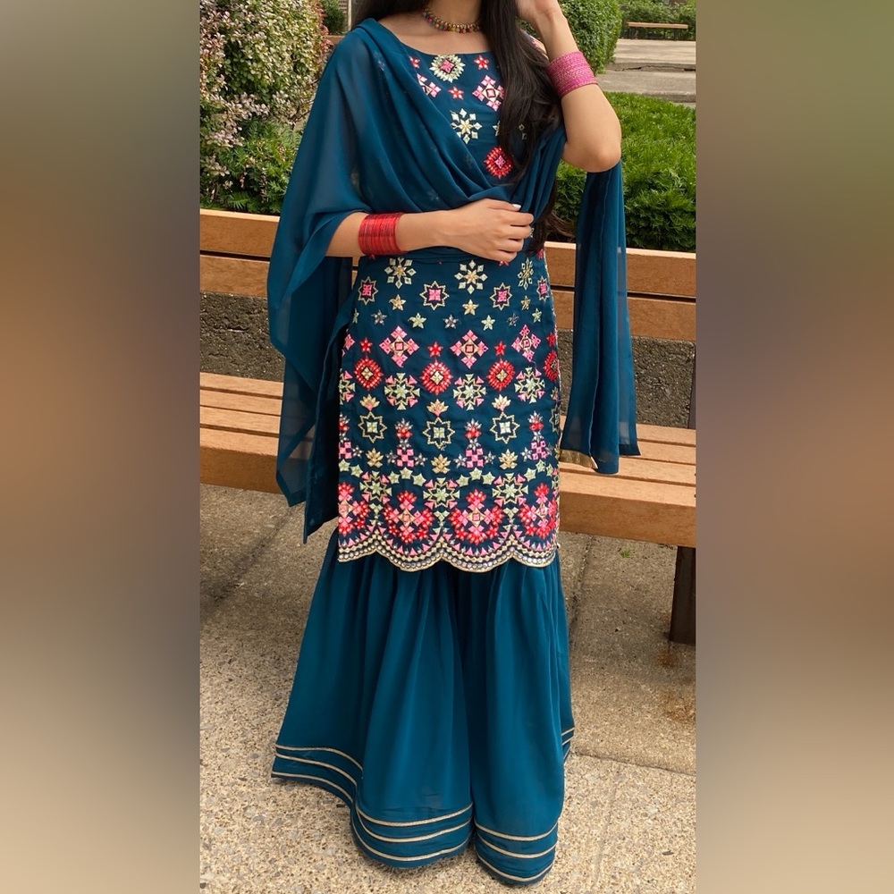 Phulkari Blue Gharara